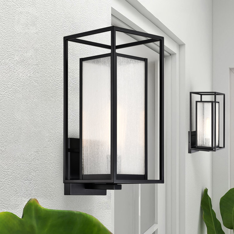 18 In. 1-light Matte Black Finish Outdoor Wall Sconce With Seedy Glass Shade