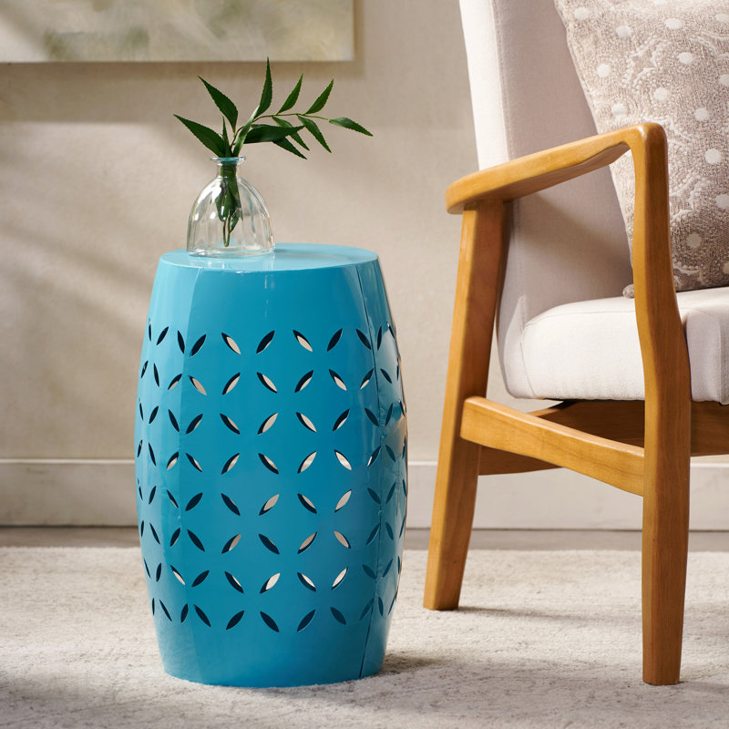 12" Accent Side Table, Cylindrical Design End Table for Living Room, Family Room, or Entryway, Industrial Style,Coffee Side Tables for Indoor Outdoor, Blue Color