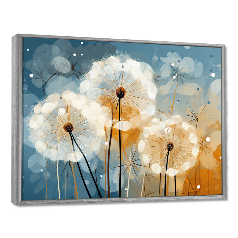 Dandelion Natures Sunbursts I - Pissenlit, art mural, 12" H x 20" W, Encadrement argenté