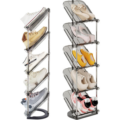 2 Pack Sloping Narrow Shoe Rack 5 Tiers - Free Standing Vertical Shoes Racks For Small Spaces And Corner, Shoe Storage Organizer For Entryway, Tall Slim Shoe Shelf Cabinet For Shoes And Boots