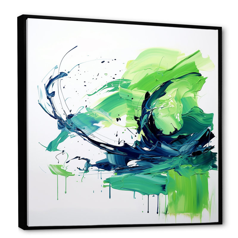 «Green and Blue surreal Swirls Charm II», reproduction d'art murale abstraite, Cadre flottant noir
