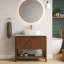 Meuble-lavabo autoportant moderne de 36 po avec lavabo vasque en marbre, dessus en pierre frittée Carrara et portes en bois cannelé, rangement à fermeture en douceur, noyer foncé