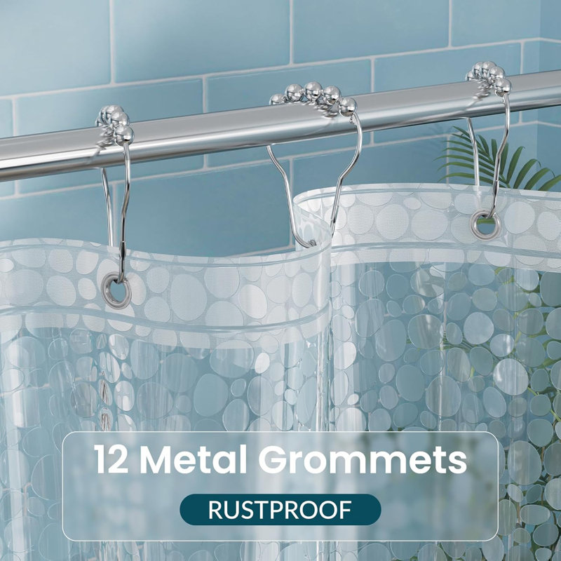Clear PEVA Shower Curtain Liner With 3D Pebble Design, Waterproof Bathroom Shower Liner With Weighted Stones And Rust-Resistant Grommets