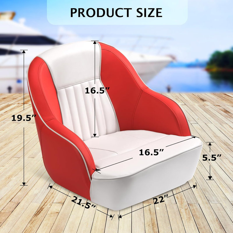 Ergonomic High-Back Captain Boat Seat, Thick Padded Bucket Chair with Flip-Up Armrests, Aluminum Hinges, 120kg Capacity, 12x12cm Bolt Pattern for Pontoon & Fishing Boats
