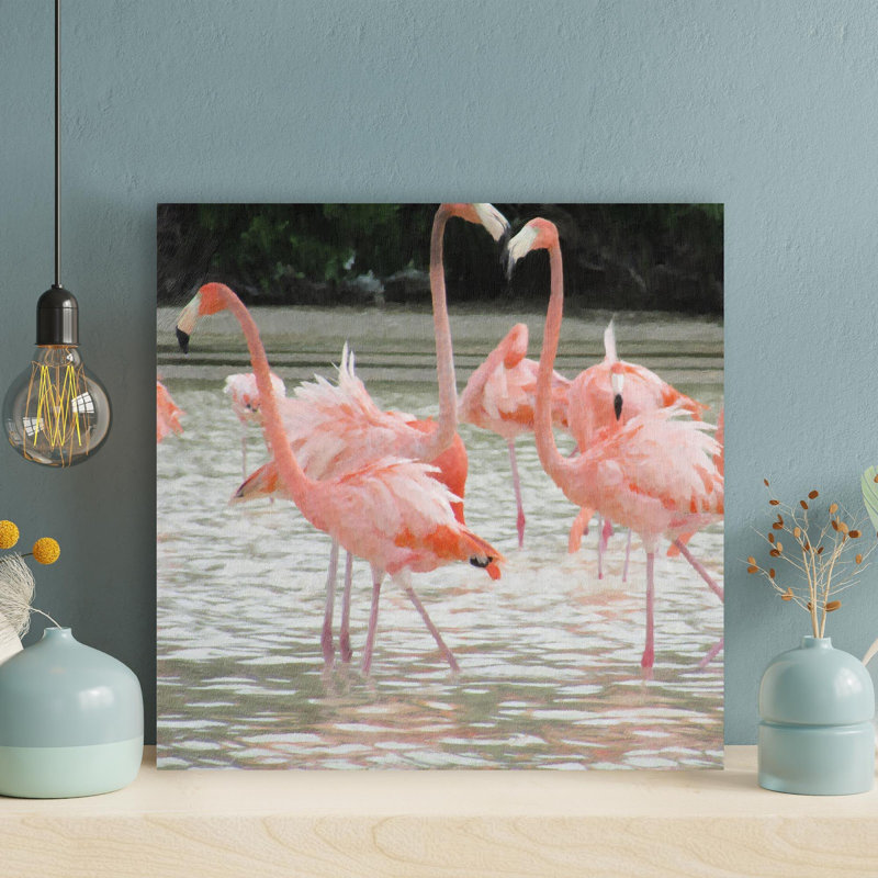 Flamants jouant dans l'eau - impression, L 32 po x H 32 po