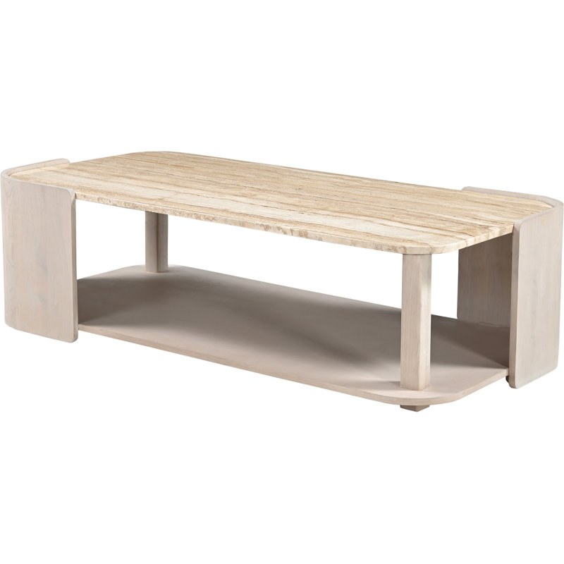 Table basse Delorenzo en marbre beige et chêne crème, Beige / Crème
