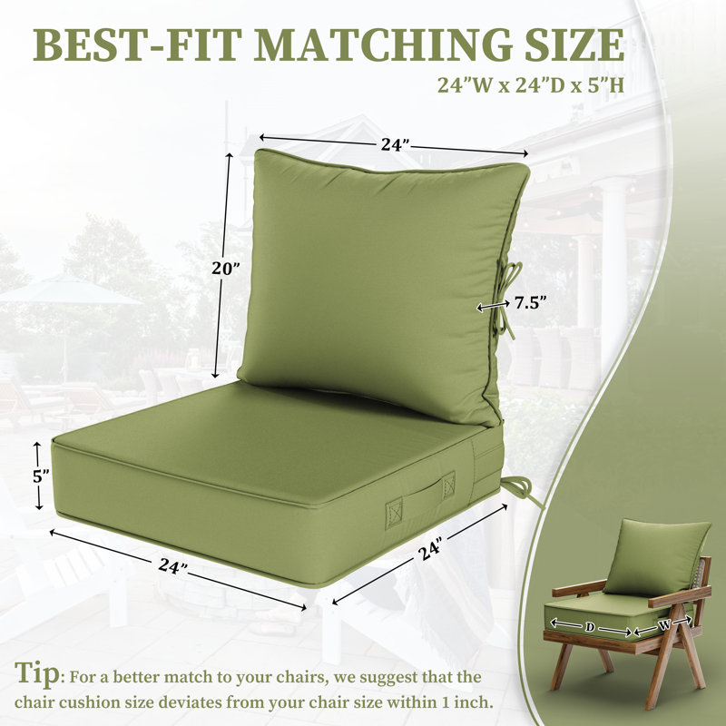 Coussin de siège / dossier d'extérieur, Vert clair, L 24 po x P 24 po