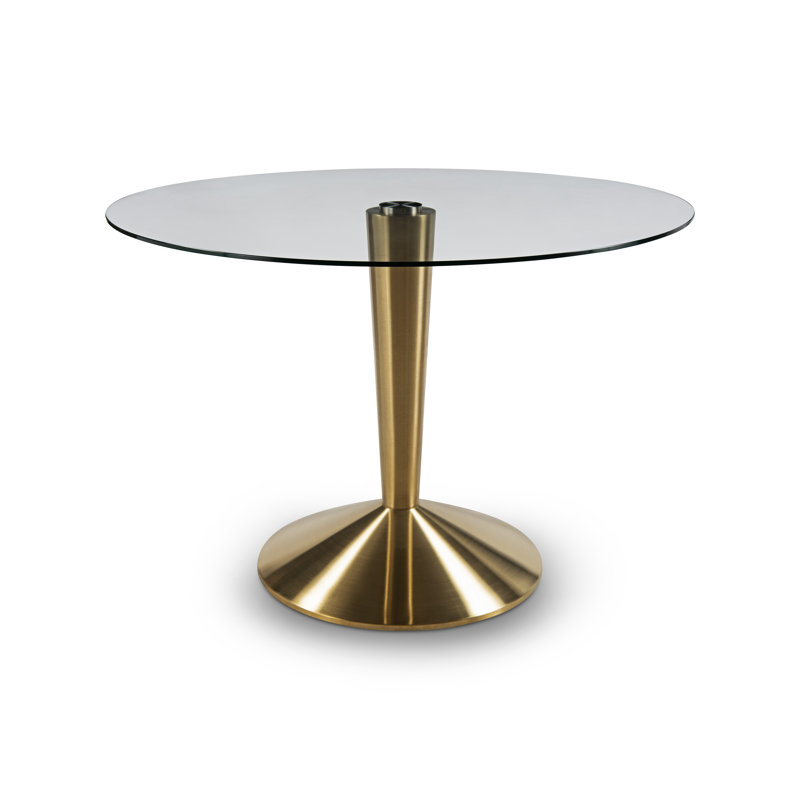 Cappello Round Glass Top Dining Table, Brass