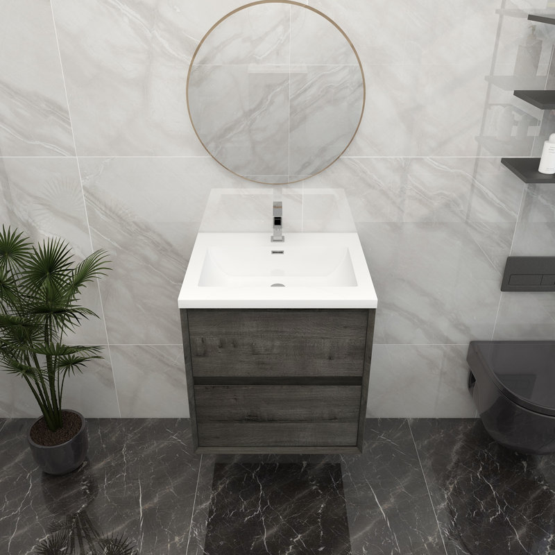 23.4'' Single Bathroom Vanity with Acrylic Top, Smoke Oak