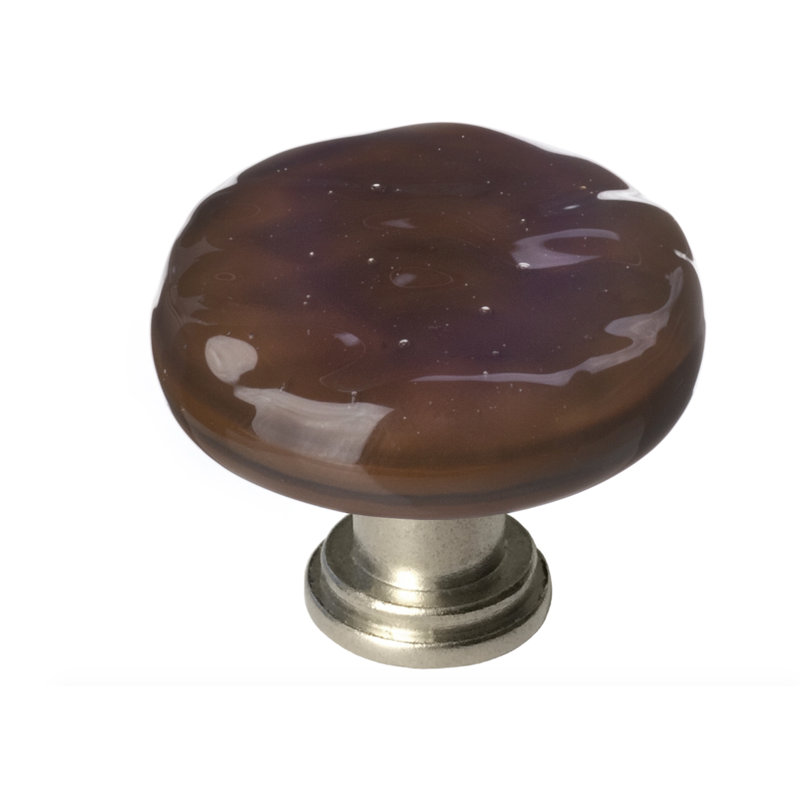 Poignée ronde en verre Glacier, Nickel satiné, Brun boisé