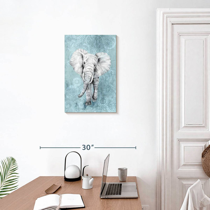 Éléphant à motif cachemire bleu, H 24 po x l 16 po