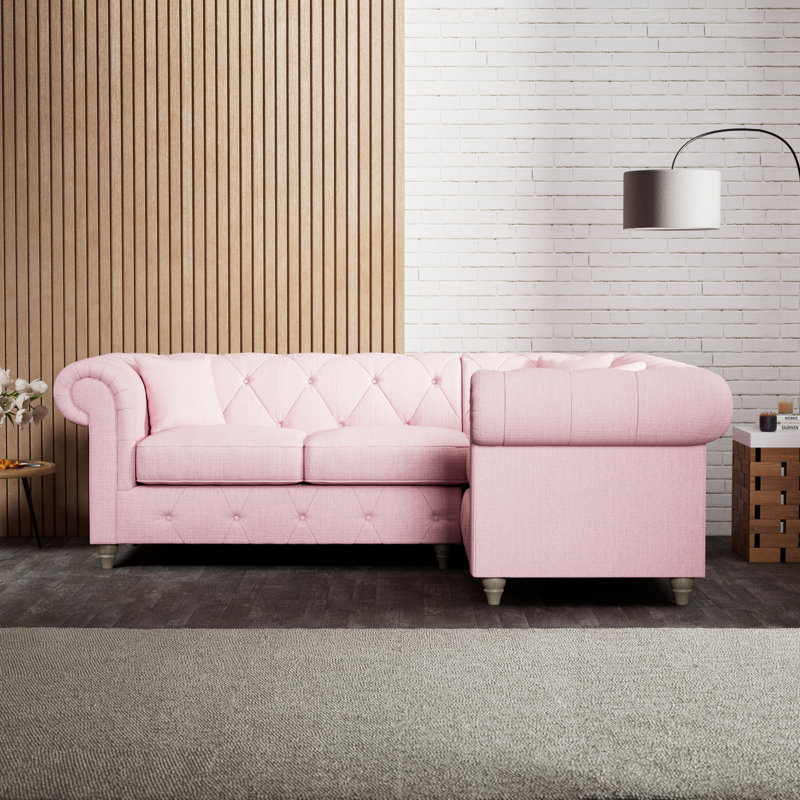 Ellrich 3 Seater Corner Sofa , Pink, Washed Oak