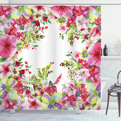 Watercolor Floral Shower Curtain with Hooks Included
