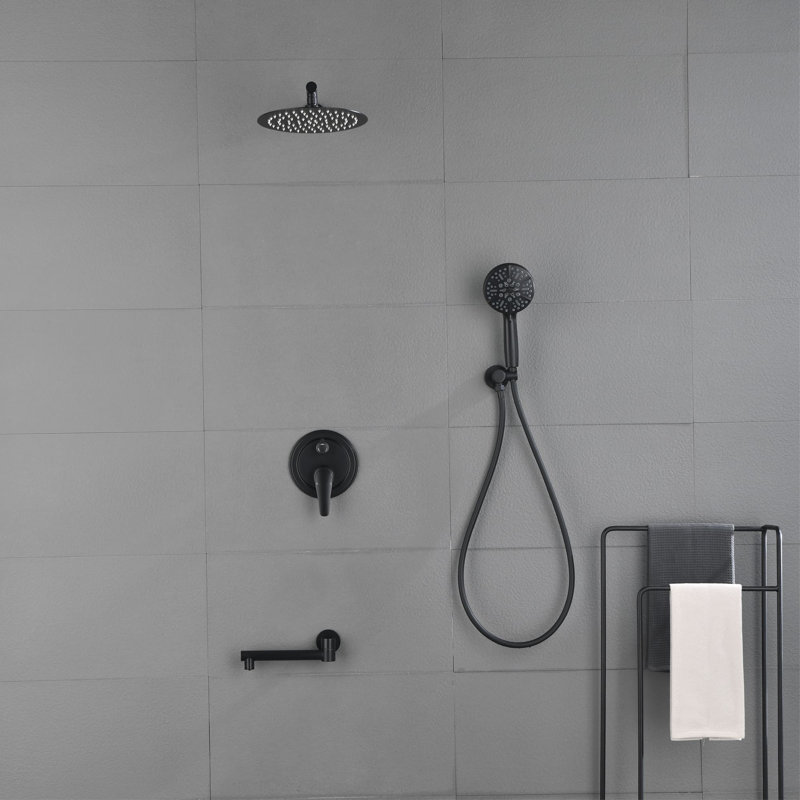10 Inch Wall-Mounted Shower System With Handheld Shower Single-Handle Shower Faucet Set Brass High-Pressure Shower Trim Kit With Tub Spout
