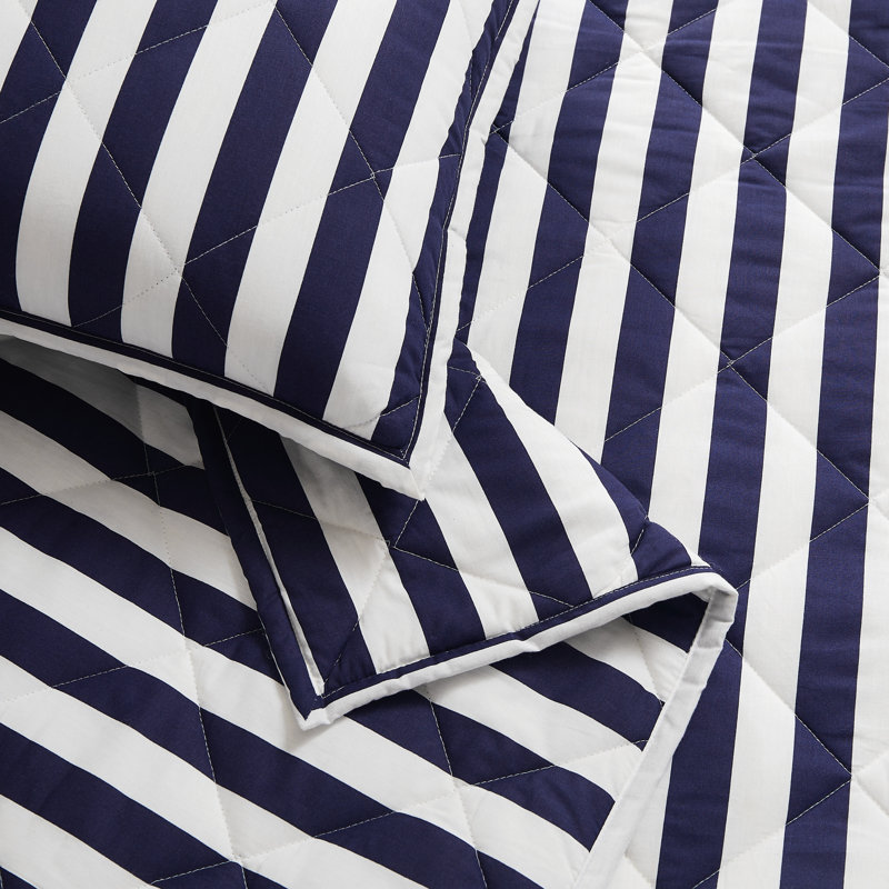 Brooklyn Loom Levi Stripe Duvet Set, White/Navy, King Duvet Cover + 2 King Pillow Shams