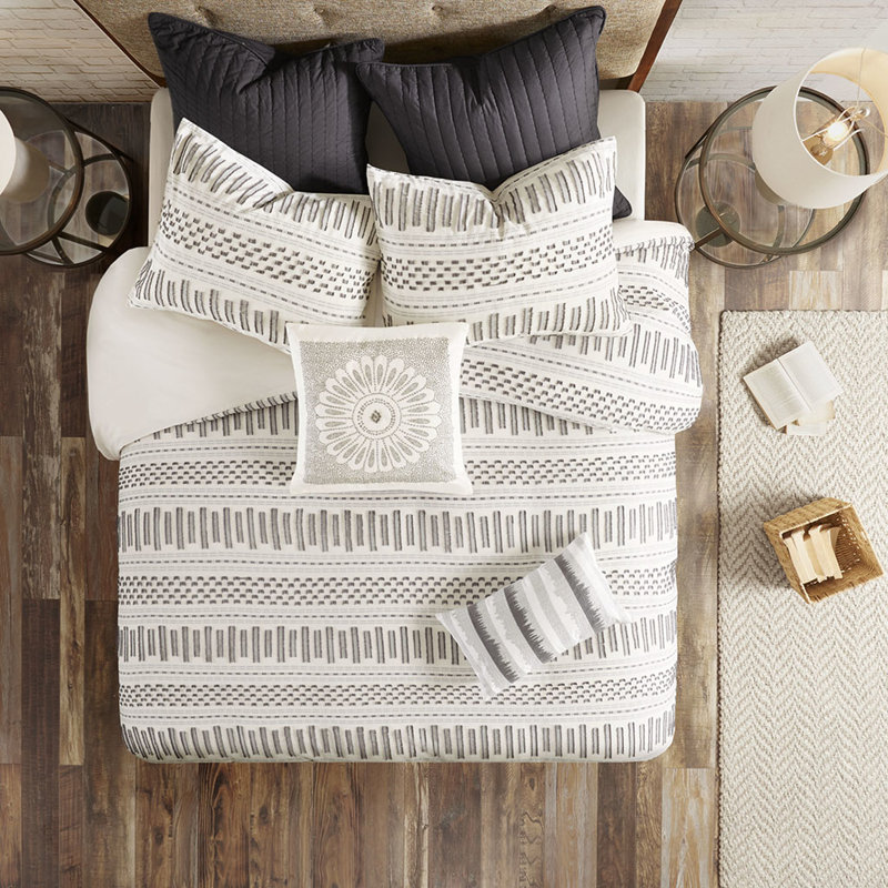 Literie 100% coton très grand / très grand - gris anthracite, fermeture à boutons, 4 coins attachés, couette confortable avec détails gris anthracite, coton, boutons, attaches de coin, chambre à coucher