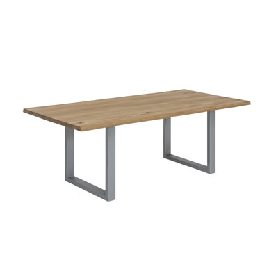 Elara Oak Rectangular Wood Top Dining Table with Steel Base