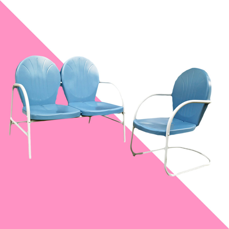 Burley 2 Piece Sofa Seating Group, Sky Blue Gloss