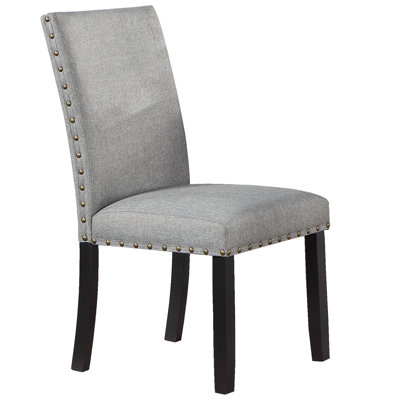 Chaises de salle à manger modernes en tissu gris avec coussins moelleux et garniture cloutée