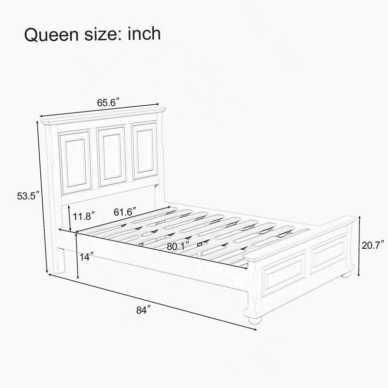 Traditional Style Wooden Bed Frame, Brown, Queen
