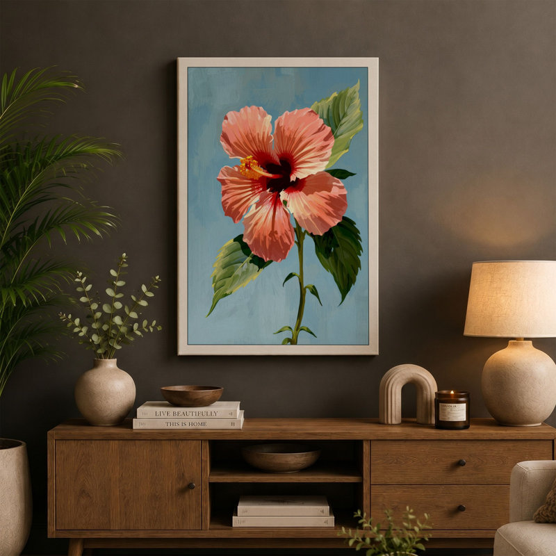 Hibiscus Study Botanical - Wrapped Canvas, 24x16 - 61.0 x 40.6 cm, Taupe Border