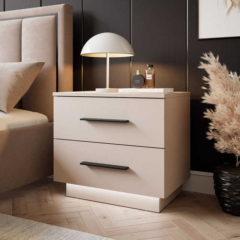 2 Drawer Catrien Bedside Table, Cashmere/Black