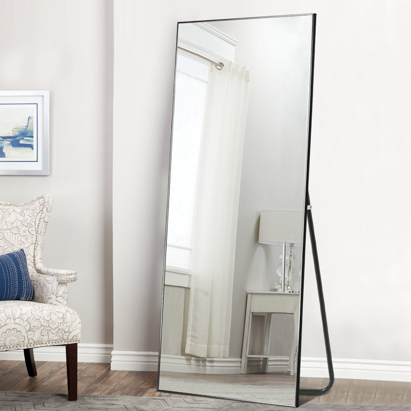 Betzalel Metal Flat Mirror, Black, 65" x 21"