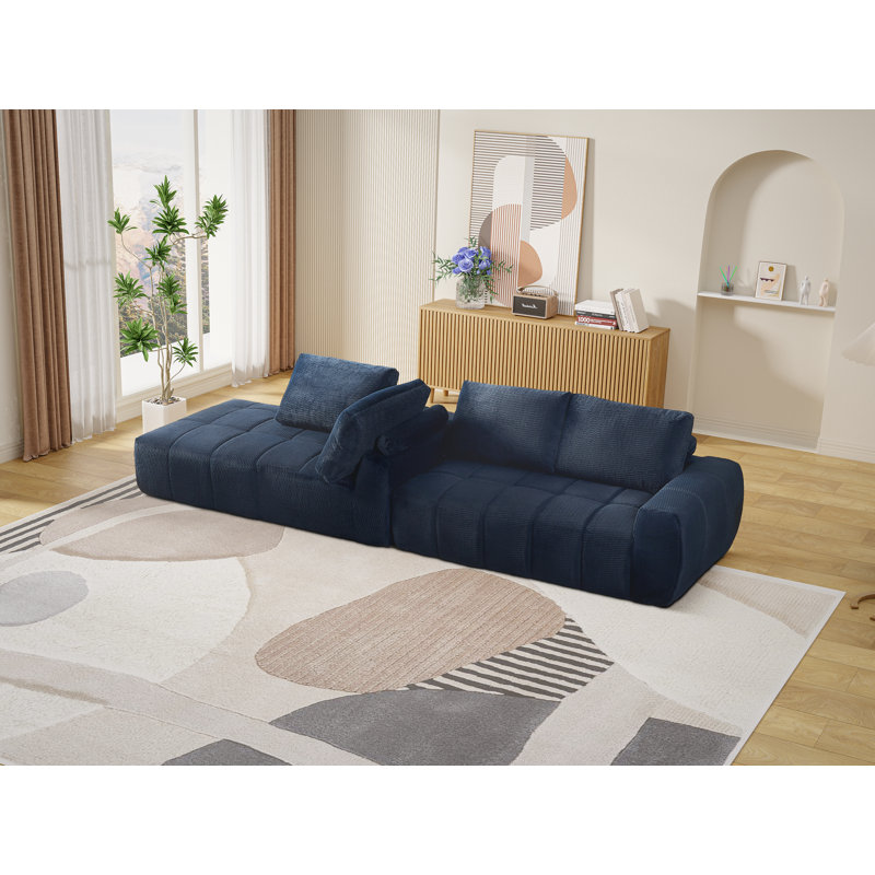 Canapé modulaire 111 po Cloud, Orienté à gauche (vu de face), Fausse fourrure bleue