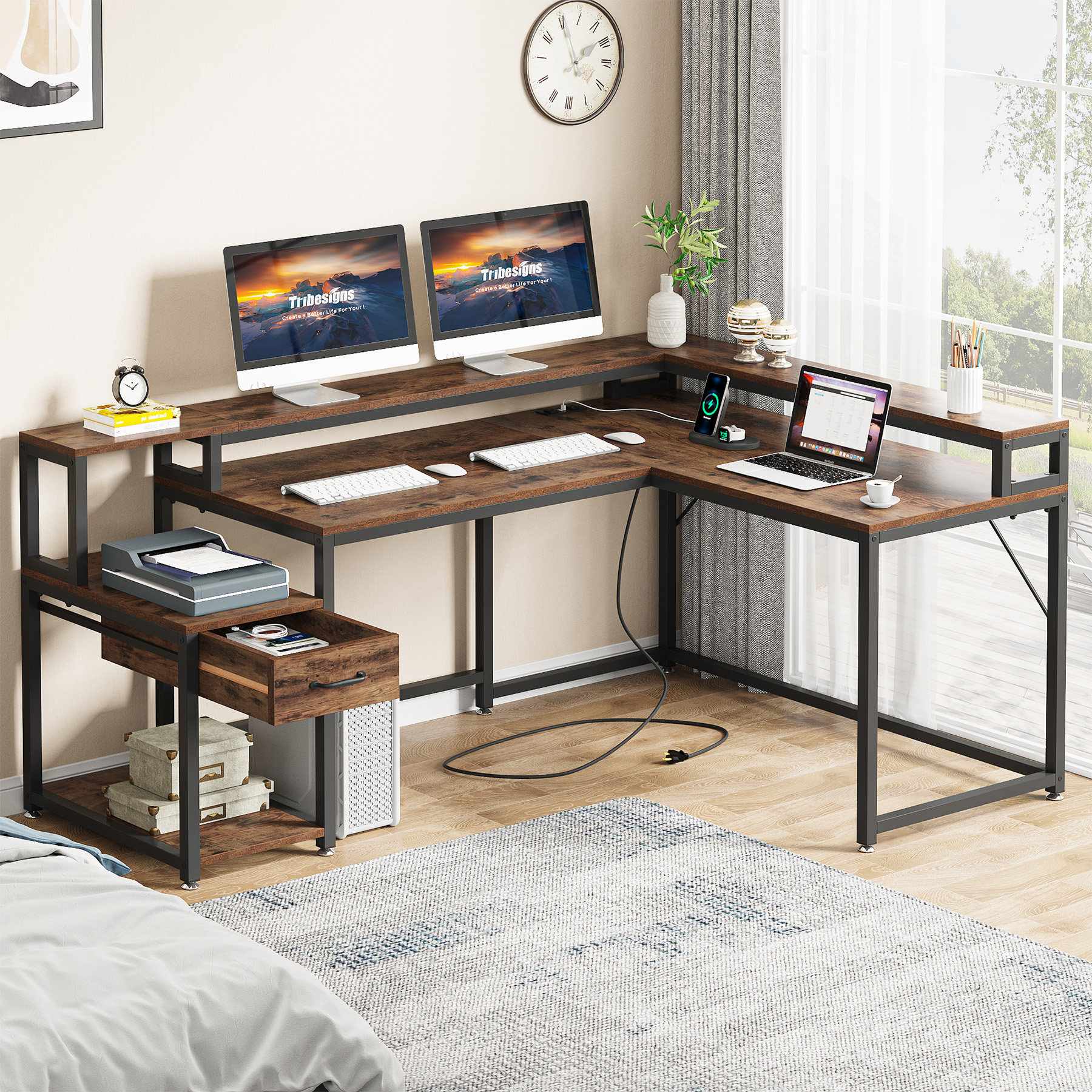 17 Stories 69 Inch L Shaped Desk with Storage Shelf & Reviews