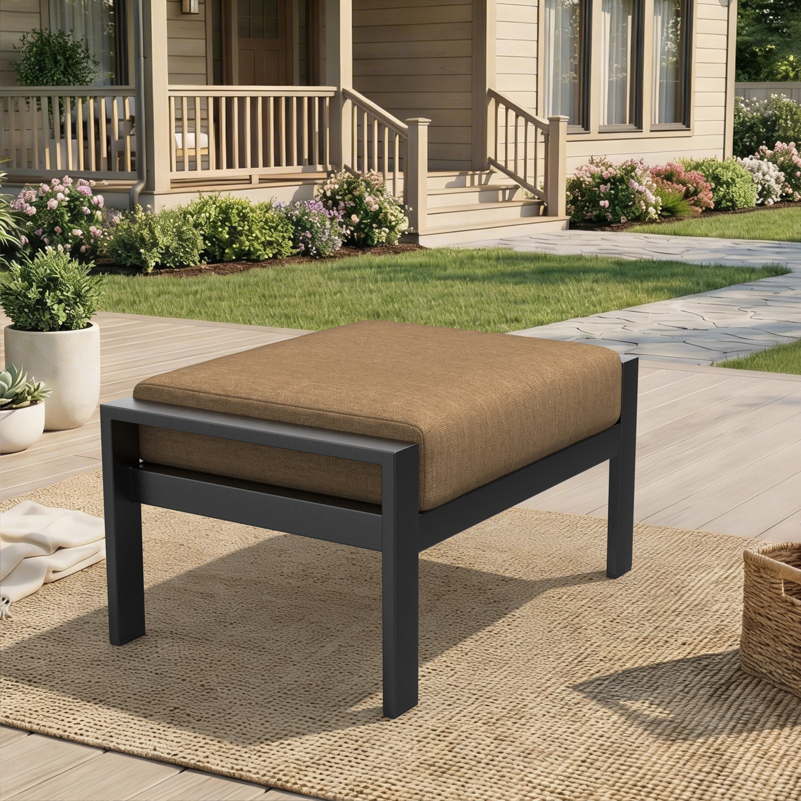 Townsend Sunbrella® Patio Ottoman, Sunbrella Canvas Heather Beige, No, None