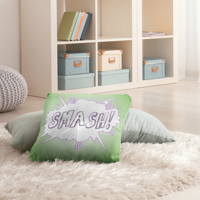 Coussin Comic, 18 po x 18 po, Housse de coussin seulement - sans coussin, Vert