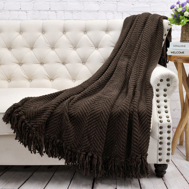 Jeté en tricot de tweed, Brun, 60 po x 80 po