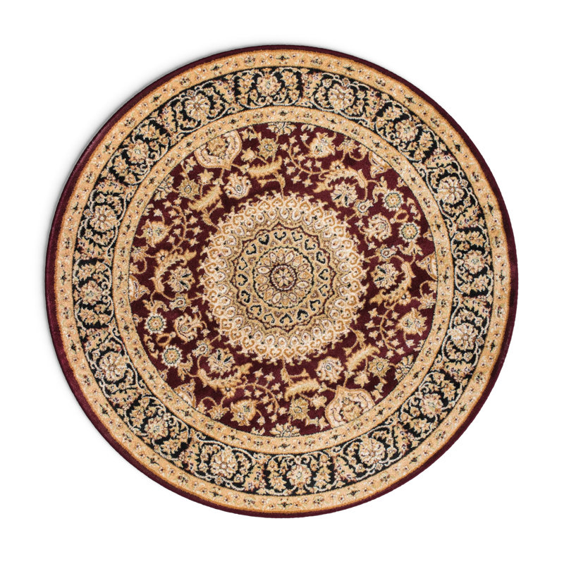 Tapis oriental bourgogne / moutarde / noir Shiflett, Rond 8 pi
