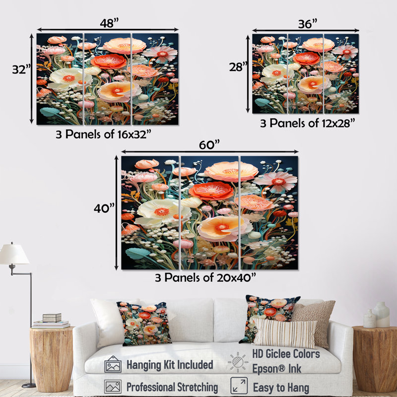 Casavant - Fleurs sauvages, ensemble d'art mural, Toile tendue, H 32 po x l 48 po x P 1 po