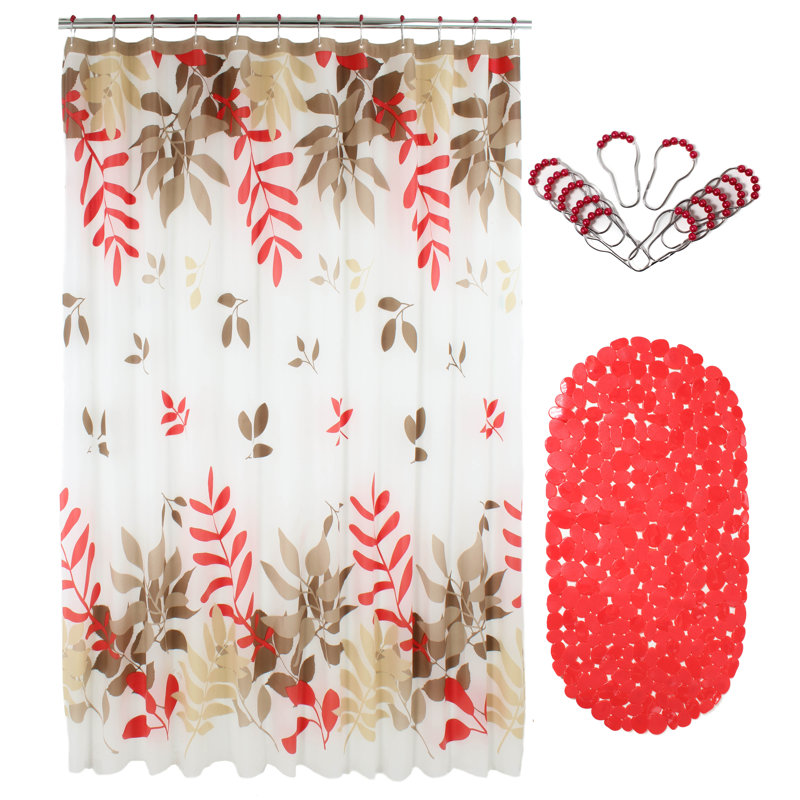 Rideau de douche à motif floral Nane avec crochets inclus