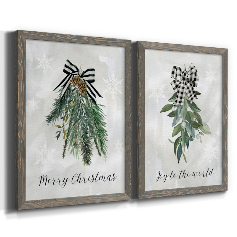 Sprig of Christmas Time - ensemble de 2 reproductions d'art graphique, H 44 po x l 31 po x P 1 po, Toile avec cadre gris