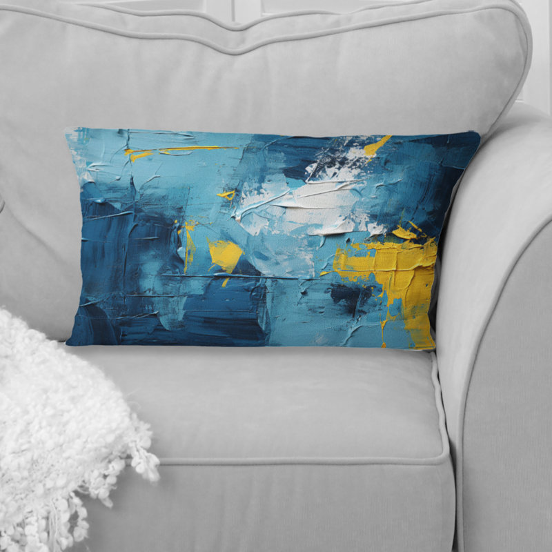 Coussin Bliss Of Happiness en jaune et bleu II - Abstract Collages