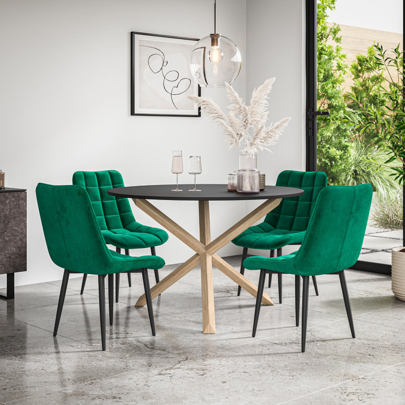 Darcus 4 - Person Dining Set, Black/Oak/Green