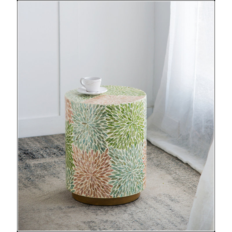 Tabouret de jardin cylindrique avec table d'appoint D14 x 18 po vert / rose