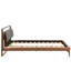 Lit à panneaux en similicuir brun et gris de taille double, support confortable avec coussin ergonomique, 2 lumières à DEL sur la tête de lit, pieds moyens, structure en bois et en métal sans sommier,