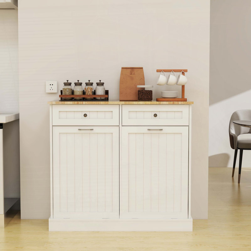 Armoire à ordures inclinable à deux tiroirs avec finition UV, blanc, Blanc
