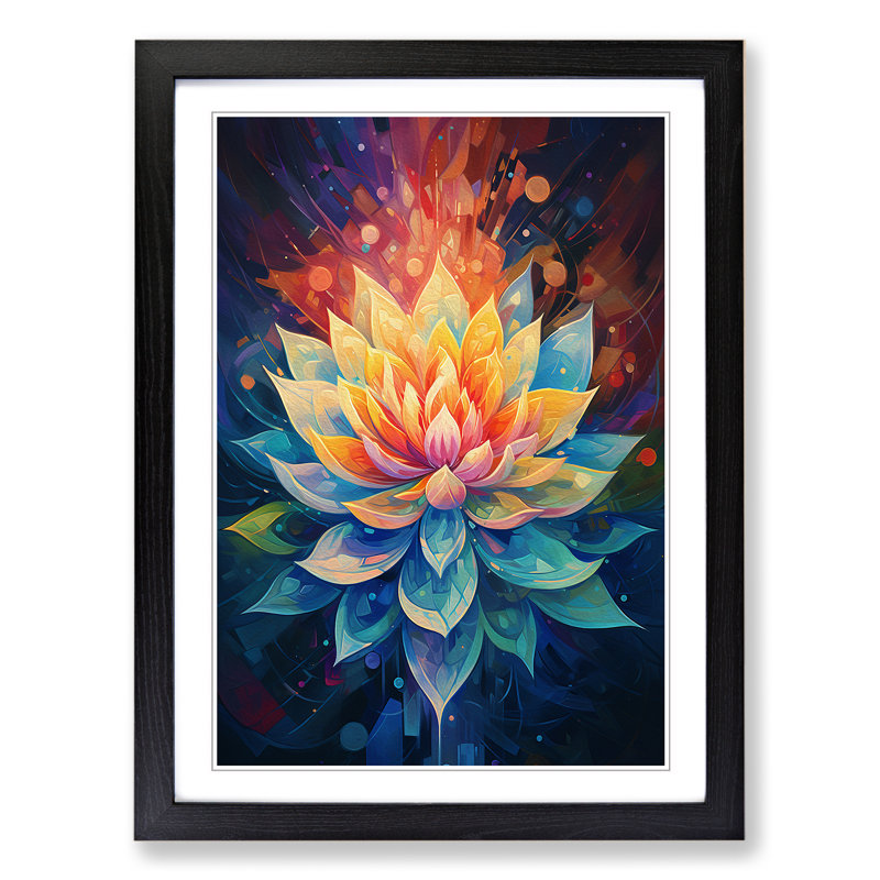 Lotus Flower Orphism - Single Picture Frame Print on Wood, 34cm H x 25cm W x 2cm D, Black