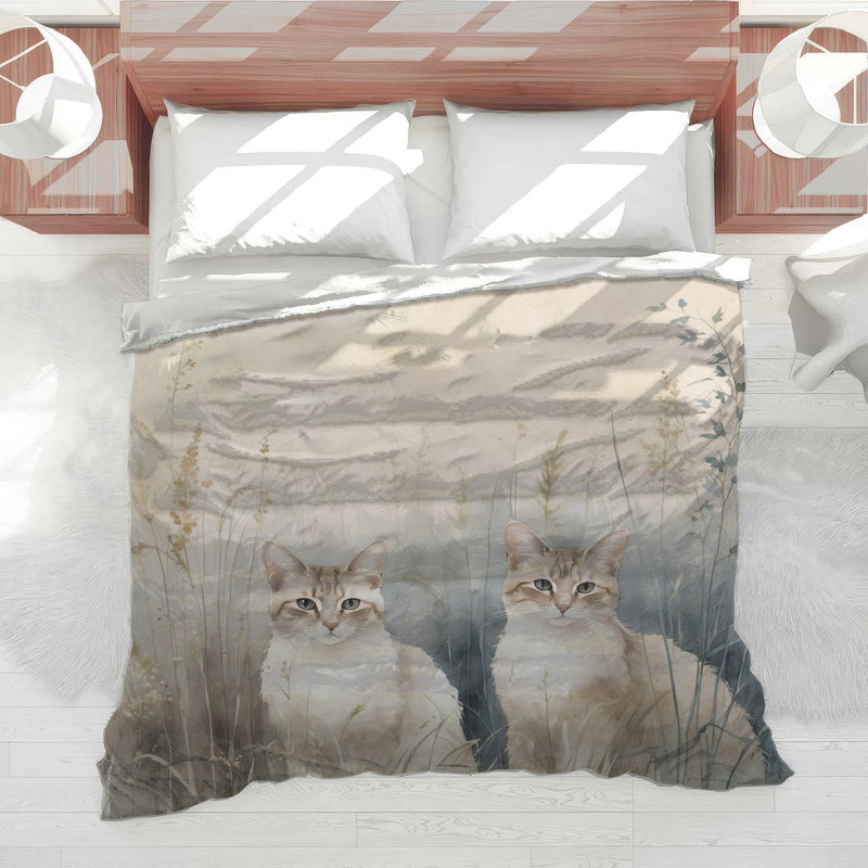 Two Cats In Grass Comforter, King