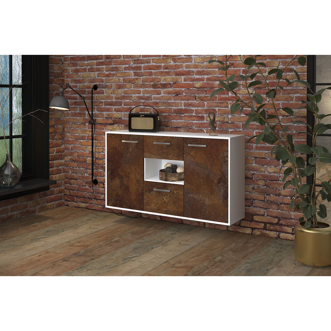 Sideboard Pasadena, Farbe: Mint/Weiss, Fliegend/Metallgriffe, Größe: 136x79x35cm