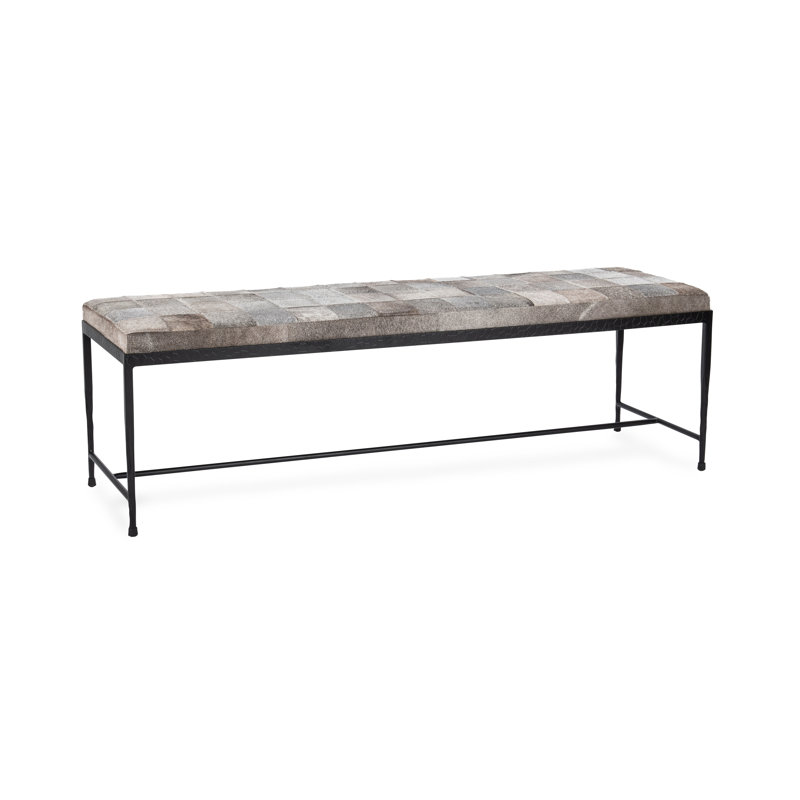 Achen Genuine Hide Bench, Gray, 18.5" H x 60" W x 18" D