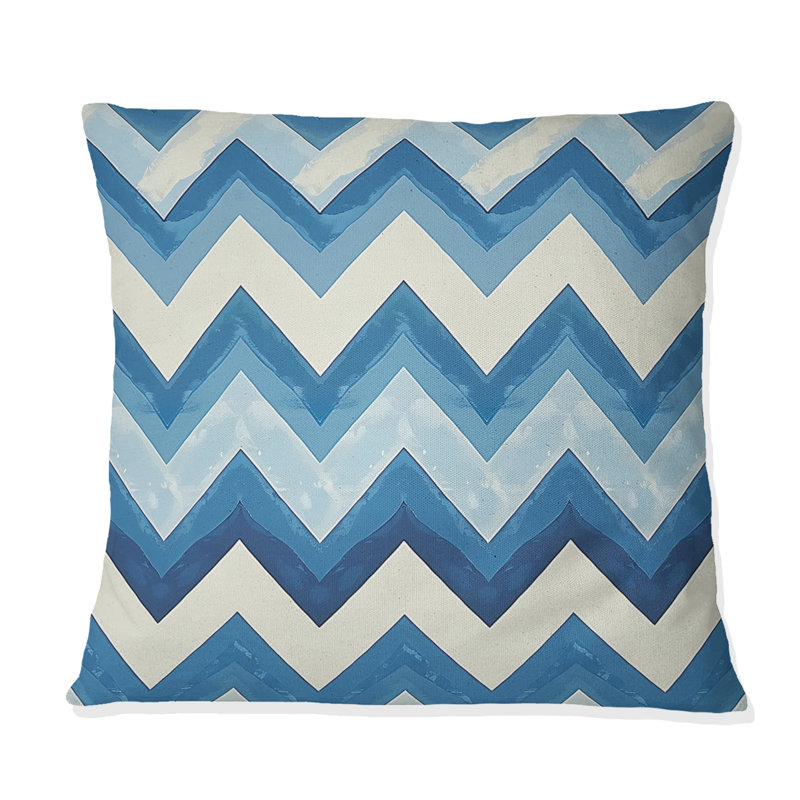 Motif à chevrons bleu et beige - Coussin décoratif moderne, H 16 po x l 16 po