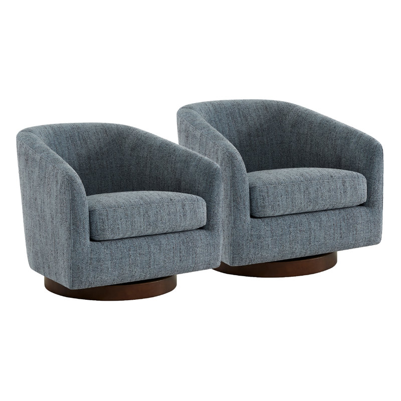 Fauteuil demi-tonneau pivotant Bennett (ensemble de 2), Chenille bleu acier doux