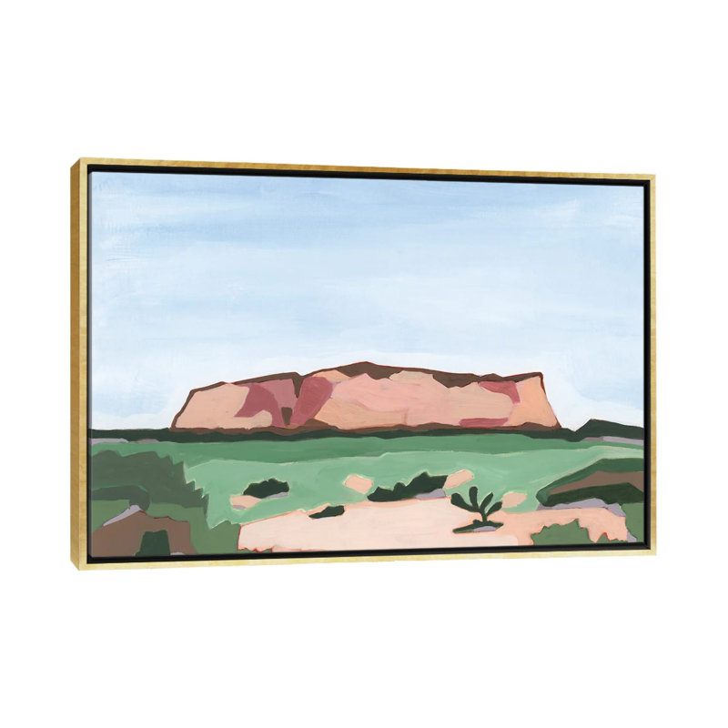 «Abstract Valley I», 2024 - reproduction d'art murale - toile encadrée, 26 po x 40 po, Toile avec cadre, Doré