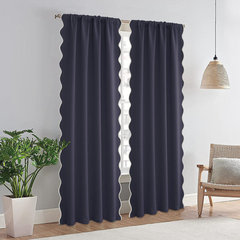  Ensemble de rideaux de fenêtre à bordure festonnée Ari l 52 po x L 84 po Ari, rideau à bordure festonnée, isolant thermique obscurcissant, rideaux décoratifs pour salon, chambre à coucher