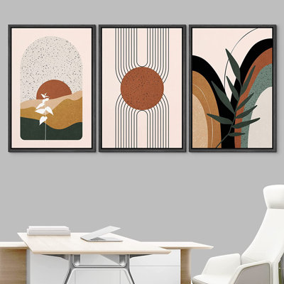 Mid Century Modern Boho IDEA4WALL Framed Canvas Print Wall Art Set Geometric Tropical Landscape Abstract Shapes Illustrations Minimalism Bohemian Decorative For Living Room, Bedroom, Office - 24"X36"X3 Natural